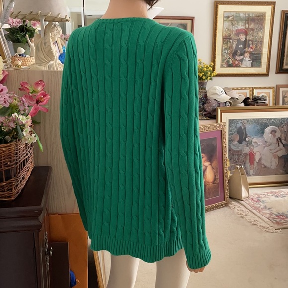 Ralph Lauren green cable logo v neck sweater - Picture 6 of 9